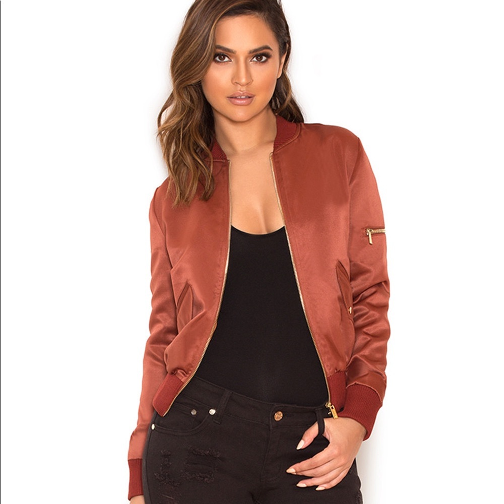 house of cb • dena bronze satin bomber jacket